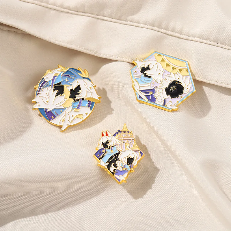 

Light Encounter Lapel Pins Props Christmas Double Badges Games Women's Brooch New Year Gift Friends Enamel Pin Jewelry Fashion