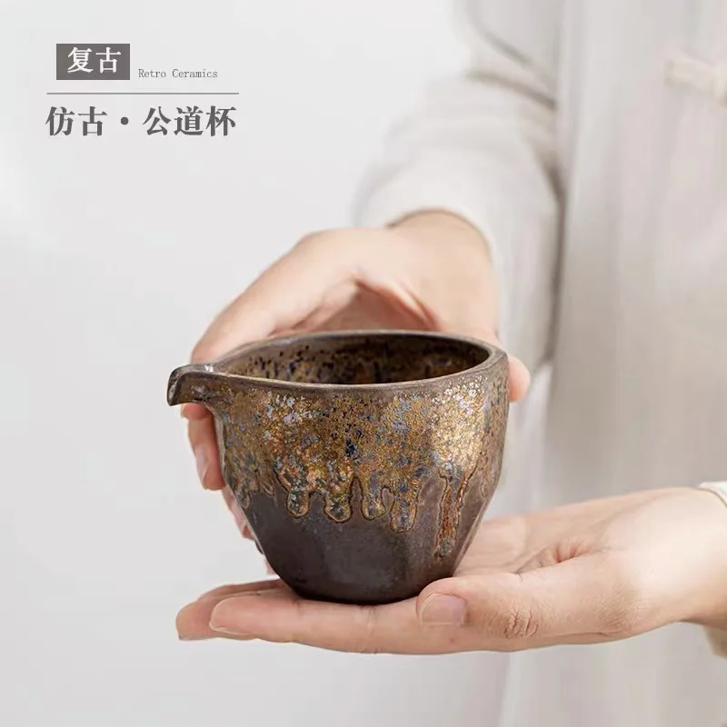 

Japanese Gilding Stoneware Pitcher Handmade Tea Serving Pot Kung Fu Tea Set Fair Mug Fair Cup Size Tea Brewing Tea Infuser