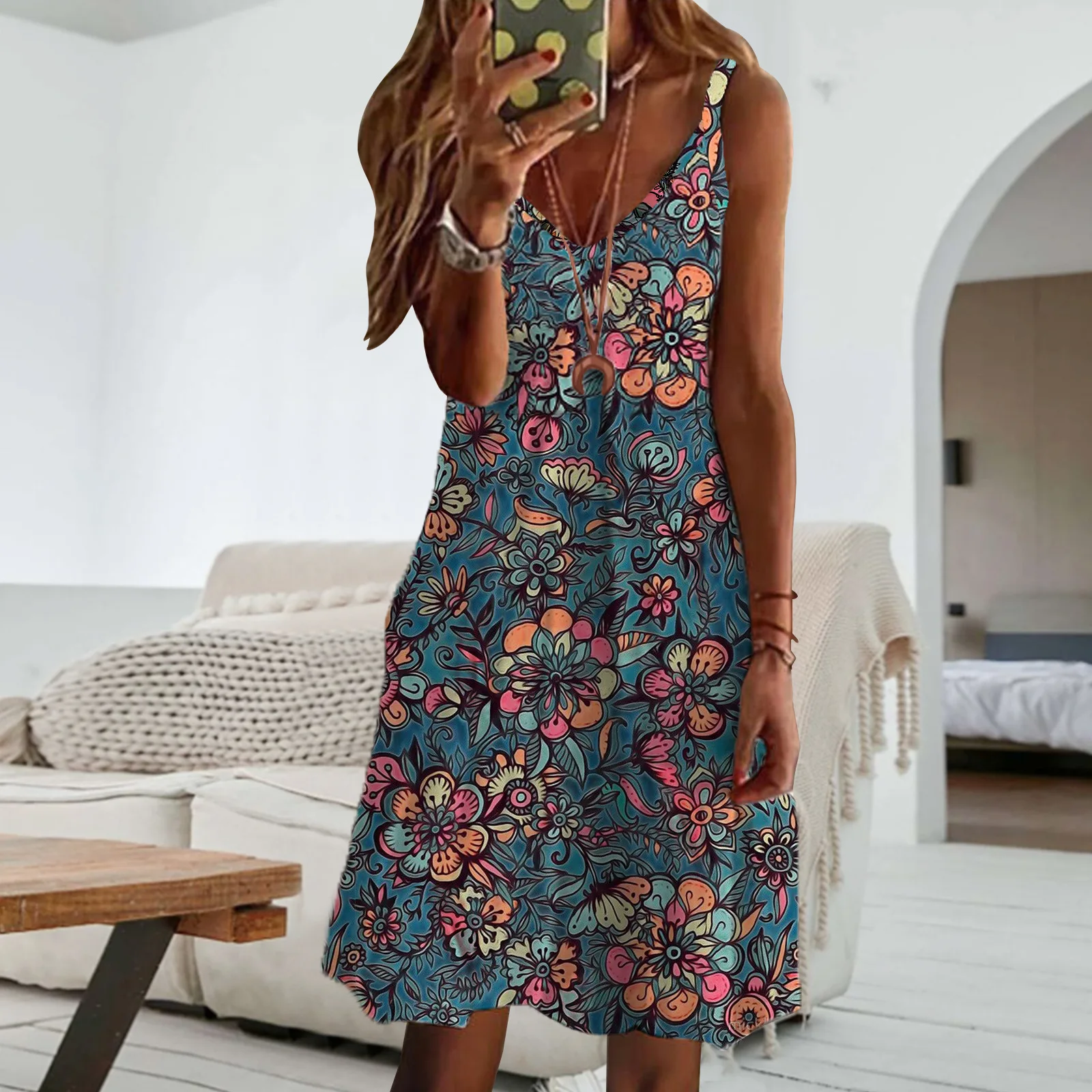 

2023 Summer Women's New Flower Sling Loose Dress Fashion Casual Commuter Party Sleeveless Short Dresses Female and Lady Clothing