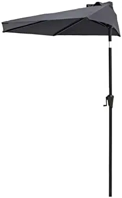

9 ft Half Round Outdoor Market Table Umbrella with Tilt for WALL Balcony