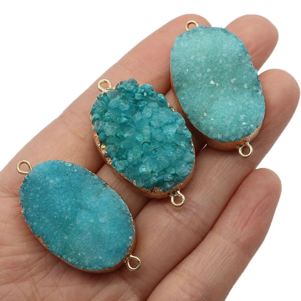 

Exquisite Natural Stone Oval Crystal Double Hole Pendant Connector 20-44mm Fashion Charm Making Jewelry DIY Necklace Accessories
