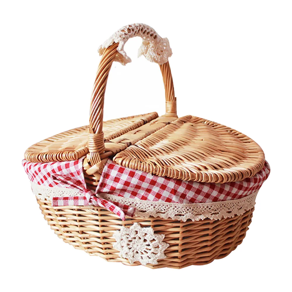 

Basket Storage Picnic Baskets Wicker Fruit Woven Flower Serving Food Handle Willow Gift Hamper Rattan Snack Easter Heart