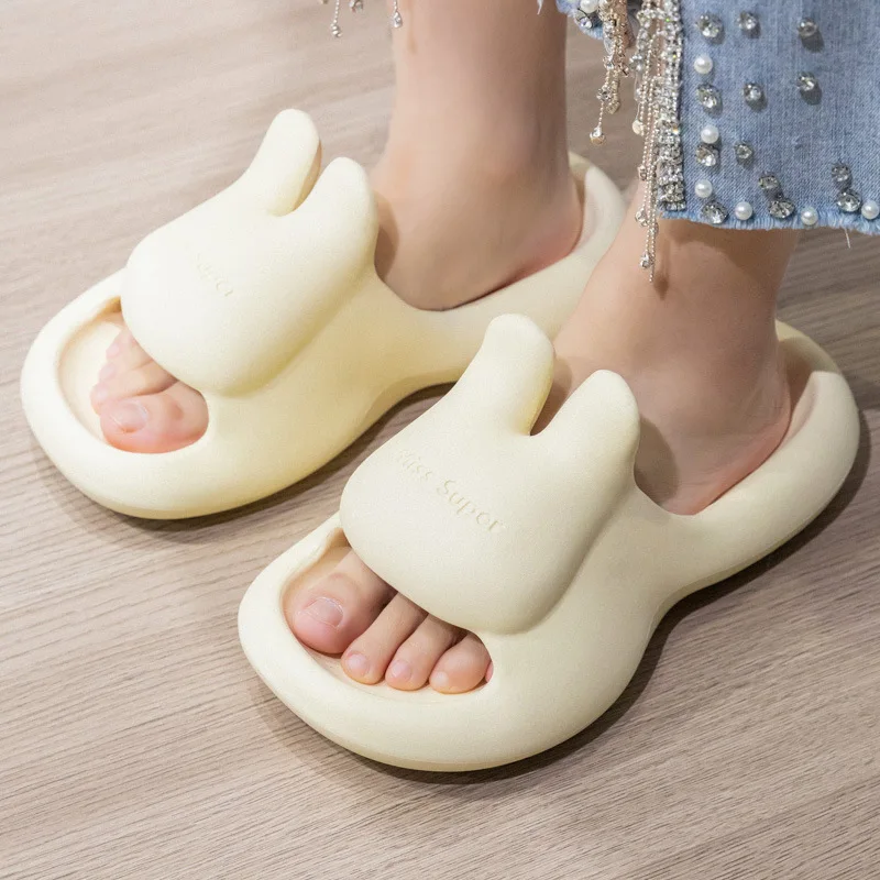 Cute Rabbit Home Slipper for Womans 2023 New Spring Summer Indoor Outdoor Antiskid Sandals Soft Soles Bathroom Shoes Slides