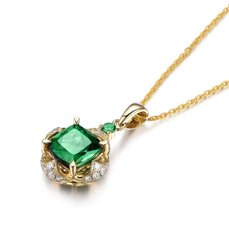 

Huitan Temperament Elegant Dark Green Cubic Zirconia Necklace for Lady Gold Color Aesthetic Flower Design Pendant Trendy Jewelry