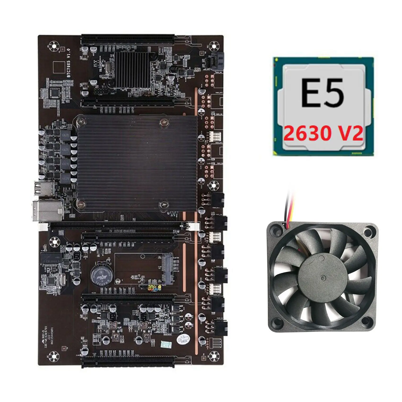 

Материнская плата H61 BTCX79 для майнинга с процессором E5 2630 V2 + охлаждающим вентилятором LGA 2011 DDR3, поддержка 3060 3070 3080, графическая карта для BTC