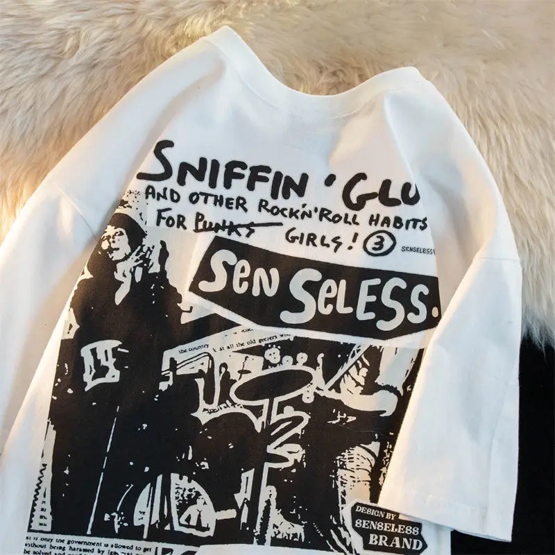 Футболка оверсайз с коротким рукавом уличный Топ в стиле хип-хоп круглым вырезом