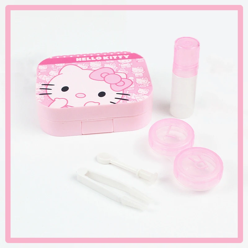 

Sanrio Милая коробка для хранения контактных линз случайный Kitty Контактные линзы мультфильм близорукость очки уход коробка двойная коробка ка...