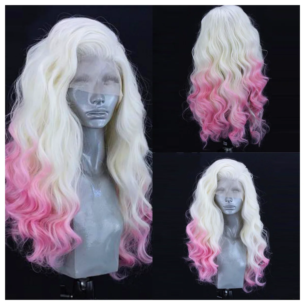 

Парик с эффектом омбре 30 дюймов, фронтальные синтетические волнистые волосы 13X 4, предварительно выщипанные, без клея, для косплея, для женщин