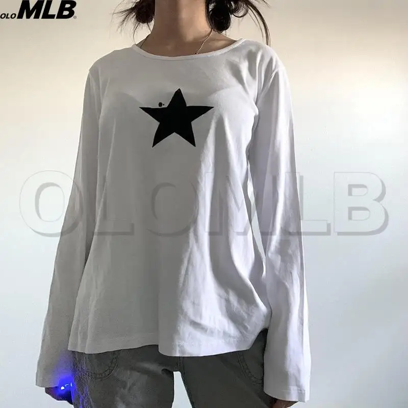 

Vintage Star Print Harajuku T Shirt Women Gothic loose and casual Long Sleeve O-neck Tops Grunge Tee Tops Korean y2k clothes emo