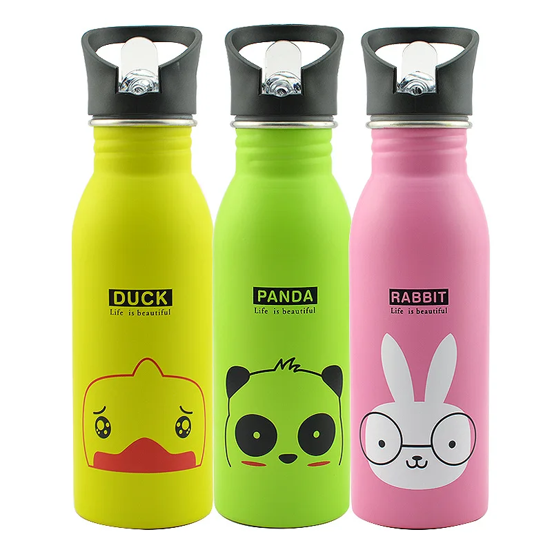 

Bpa Free 500ml Sports Outdoor My Straw Water Bottle Stainless Steel Cute Animal Pattern Portable Mountaineering Buckle Kettle