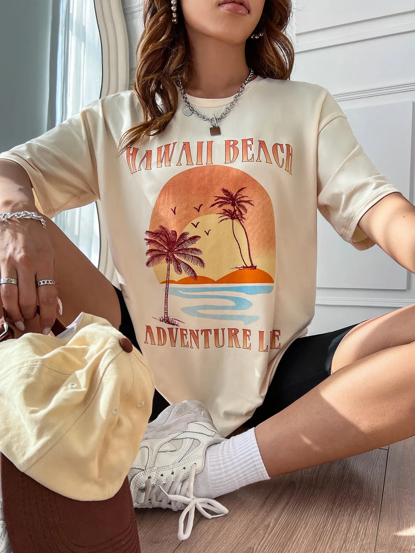 Футболка женская летняя свободная с коротким рукавом, Забавный Графический Топ из хлопка, с принтом Гавайский пляж, приключения жизни