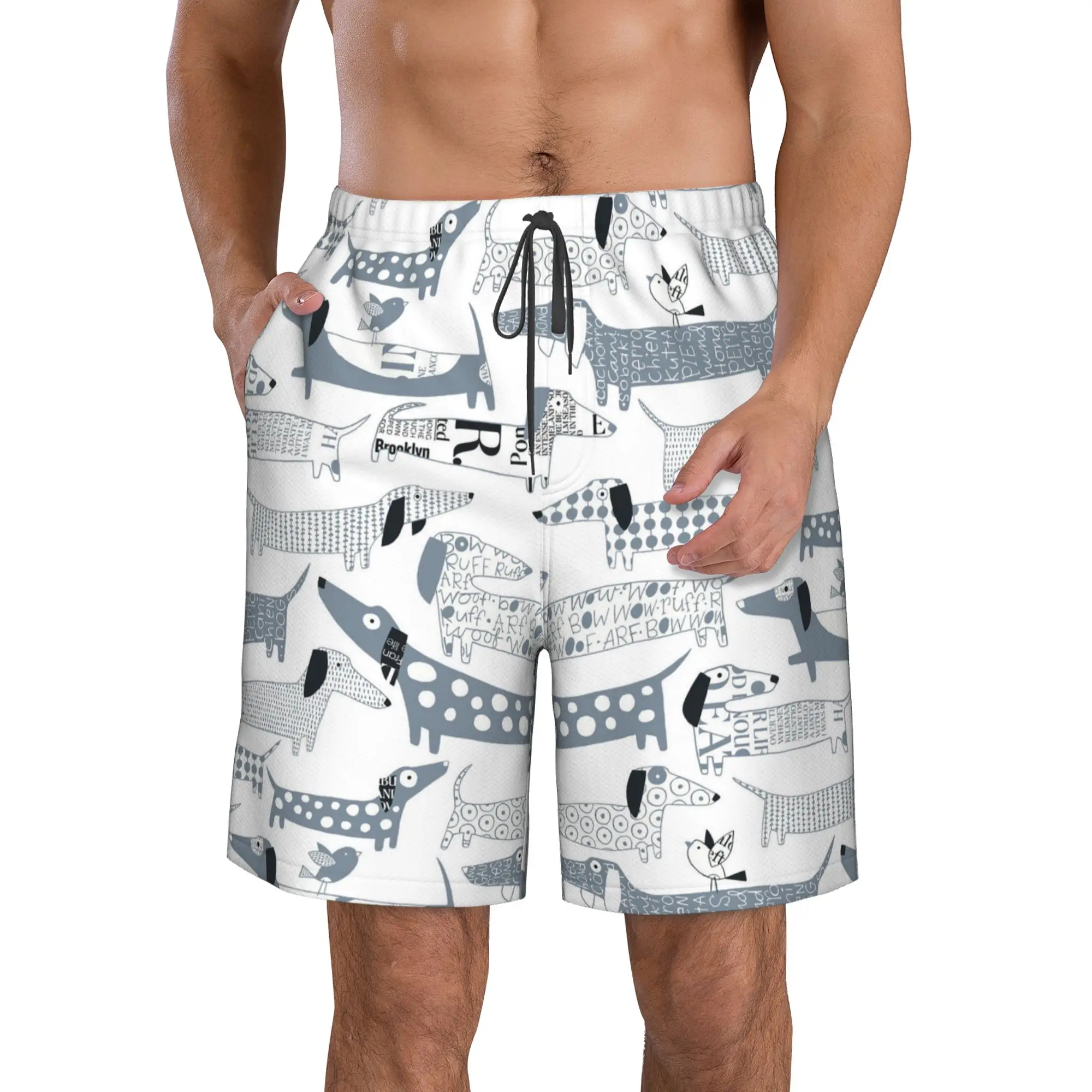 

Sausage Dog Swim Trunks Men Quick Dry Swim Shorts Stretch Water Beach Shorts with Compression Liner Zipper Pocket S