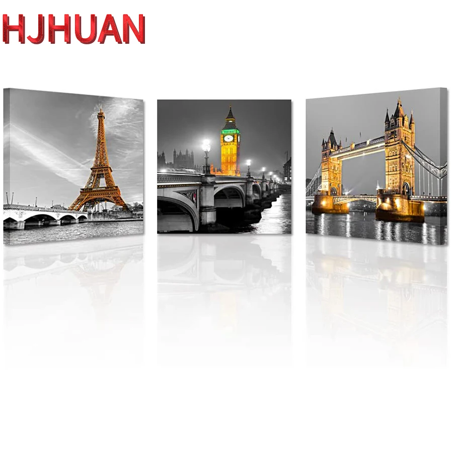 

3pcs City buildings landscape, Eiffel Tower, Big Ben full diamond painting Mosaic cross stitch Mosaic home decoration wall paste