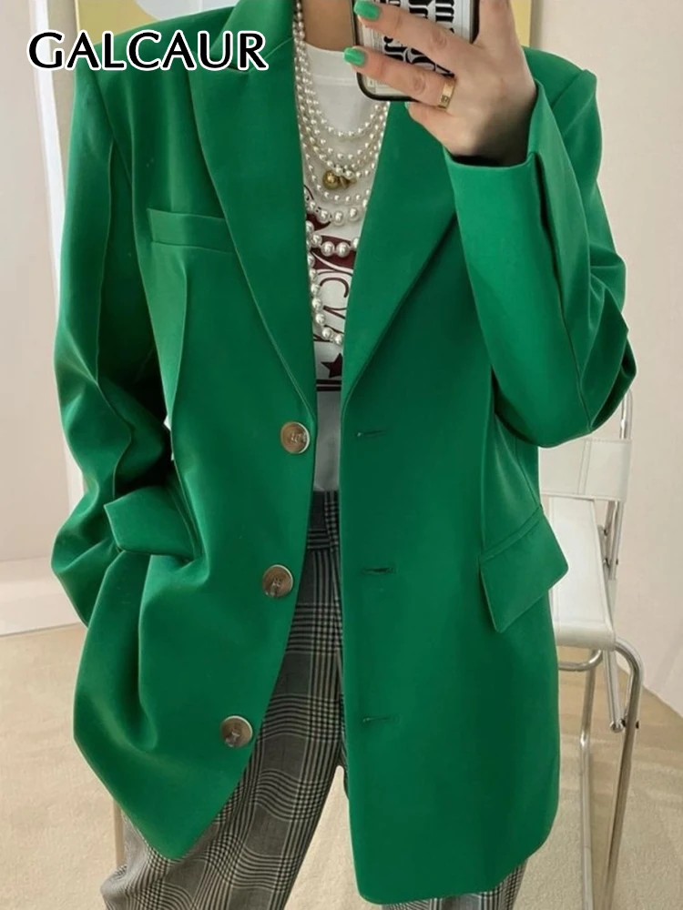 

GALCAUR Solid Straight Blazer For Women Notched Collar Long Sleeve Single Breasted Minimalist Fashion Blazers Female Clothes New