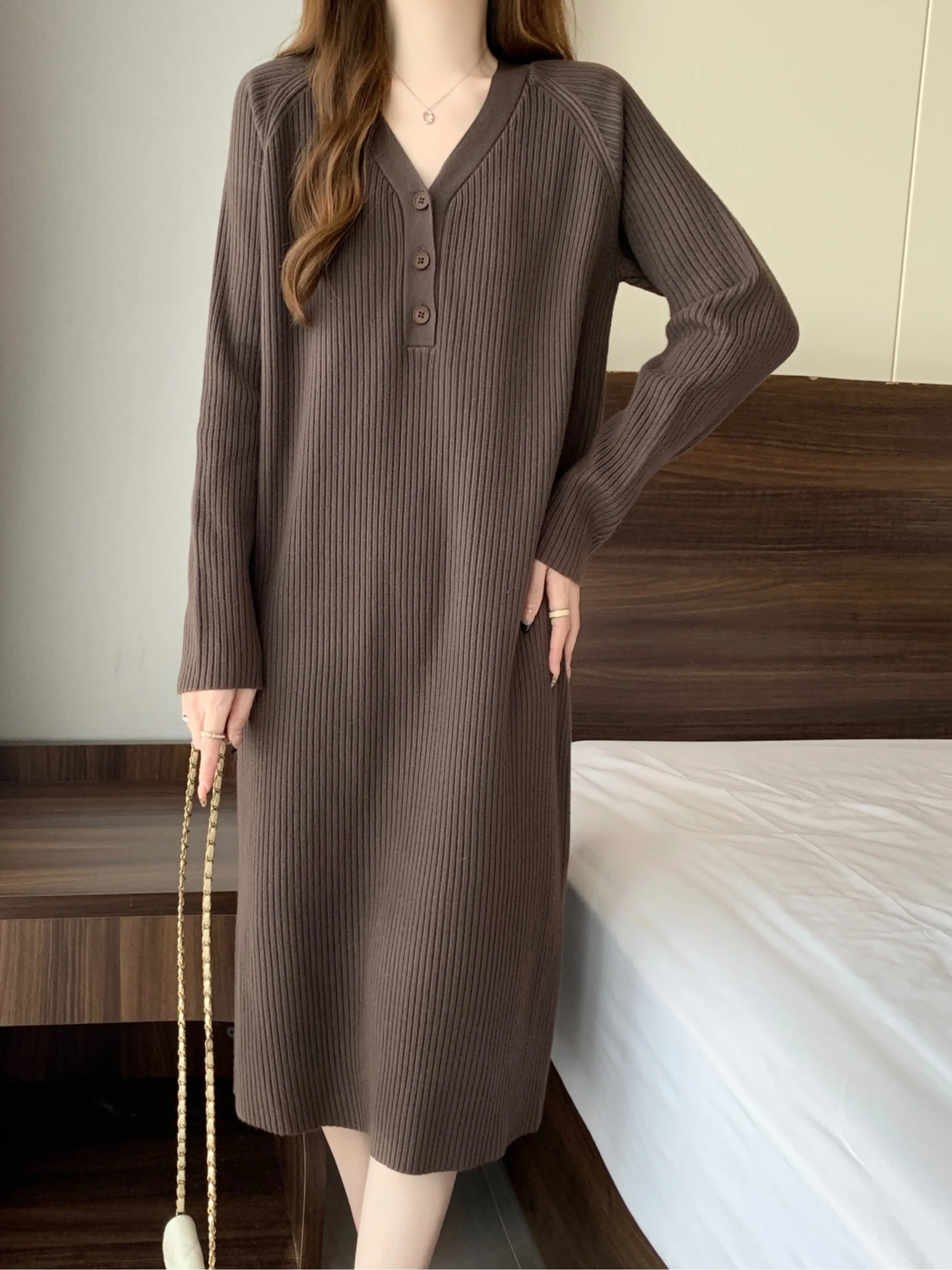 Осенне-зимняя высококачественная трикотажная юбка с длинными рукавами и