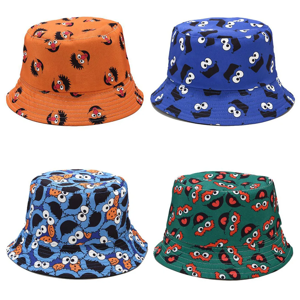 

Summer Fisherman Hat Cartoon Elmo Monsters Cosplay Bucket Hats For Women Men Hip Hop Bucket Cap Cute Anime Hats