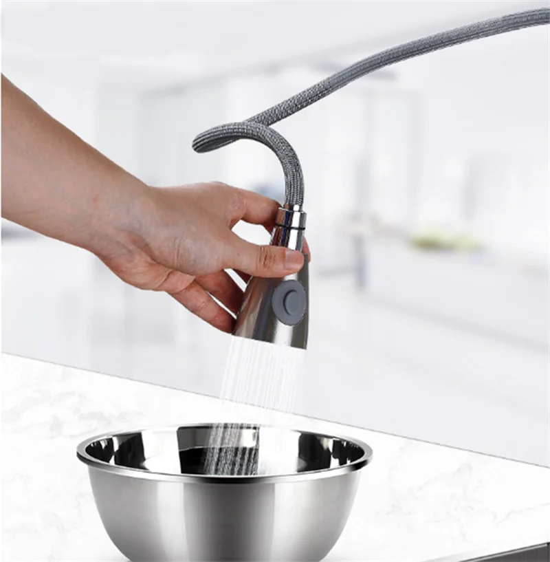 m oudemei stainless steel 304 brushed nickel deck mounted single handle hot and cold sink tap pull out spray kitchen faucet free global shipping