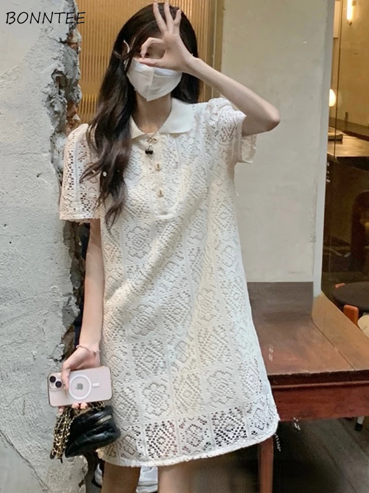 

Женское кружевное платье-мини, элегантное однотонное платье во французском стиле ретро с вырезами, летнее милое платье для отдыха