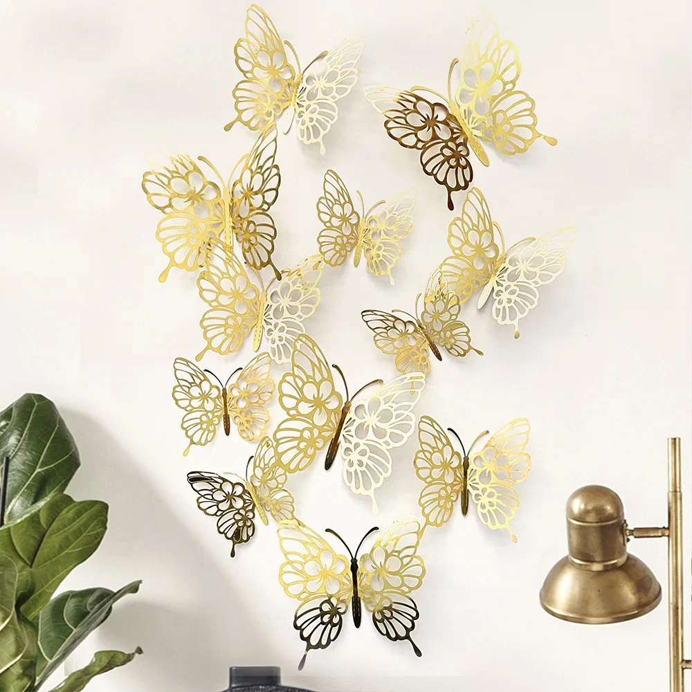 

Золотые 3D наклейки на стену с бабочками