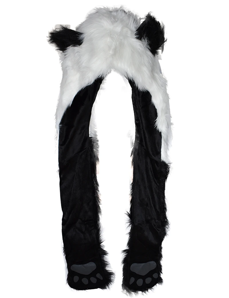 JOYHY Cute Faux Fur Panda Wolf Polar Bear Pattern Animal Hats with Paws Gloves for Womens Mens Teenagers Winter Fleece Beanie images - 6