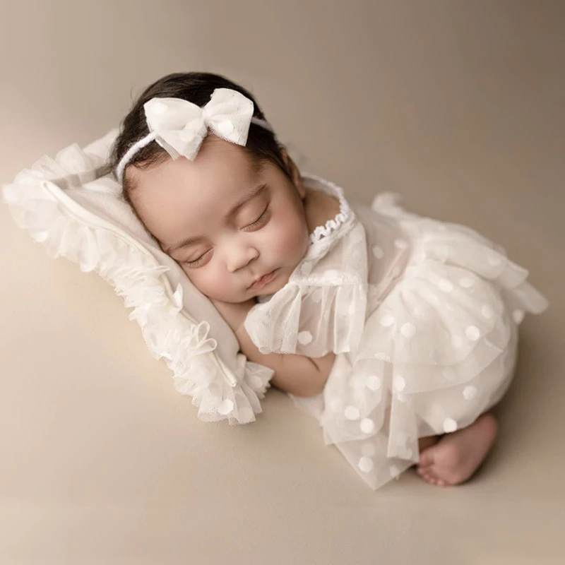 Newborn Photography Clothing Bow Headband+Dress+Shorts+Pillow 4Pcs/Set Baby Girl Photo Outfits Infant Shoot Props Accessories