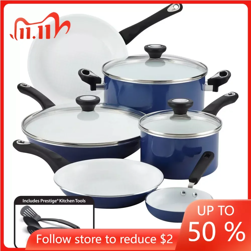 

Набор керамических антипригарных кастрюль и сковородок PURECOOK из 12 предметов/набор посуды, синий, набор кухонной посуды