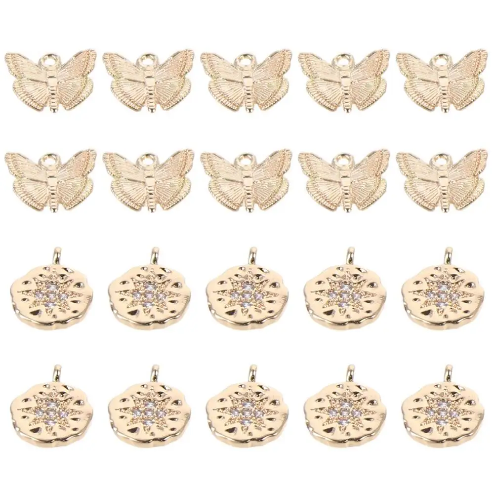 

20 шт., золотые подвески-бабочки с фианитами
