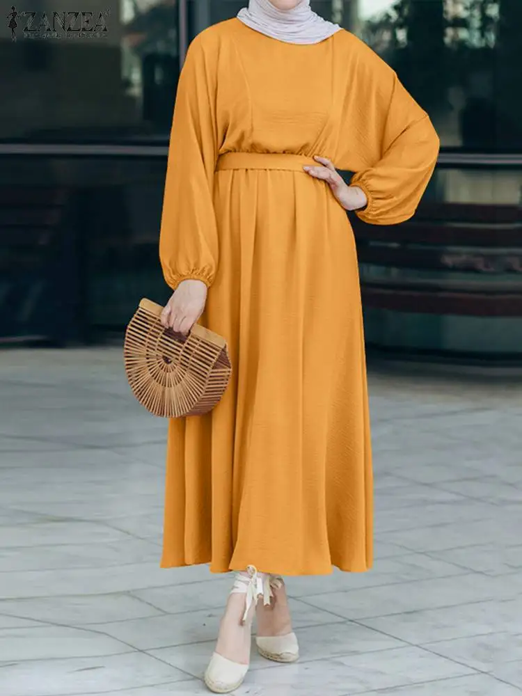 

ZANZEA Women Vintage Long Puff Sleeve Muslim Abaya Sundress Robe Femme Dubai Turkey Dress Islamic Clothing Caftan Marocain 2023