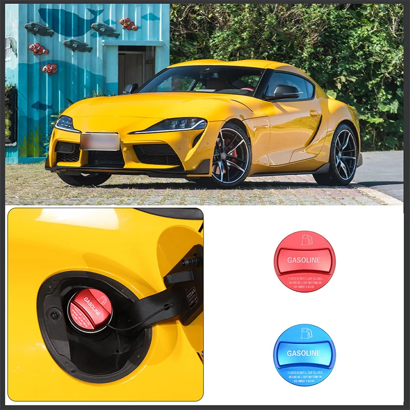 

Aluminum Alloy Red/Blue Car Gasoline Word Mark Fuel Tank Cap Trim Cover for Toyota GR Supra A90 2019-2022 Car Accessories