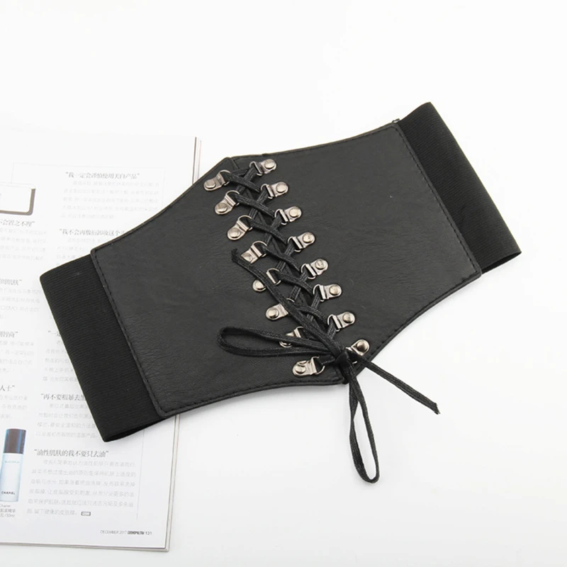 

Corset Punk Belt For Women Black Wide PU Leather Slimming Body Belts For Women Elastic High Waist Belt Cummerbunds For Female