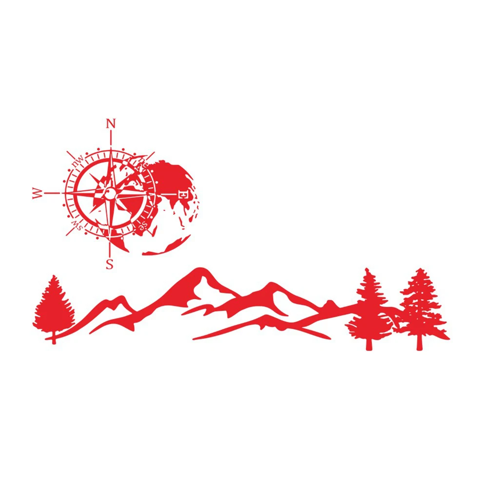 

2pcs Car Red Mountain Tree Vinyl Car Door Sticker Universal Waterproof Car Sticker Decoration For Camper RV Truck