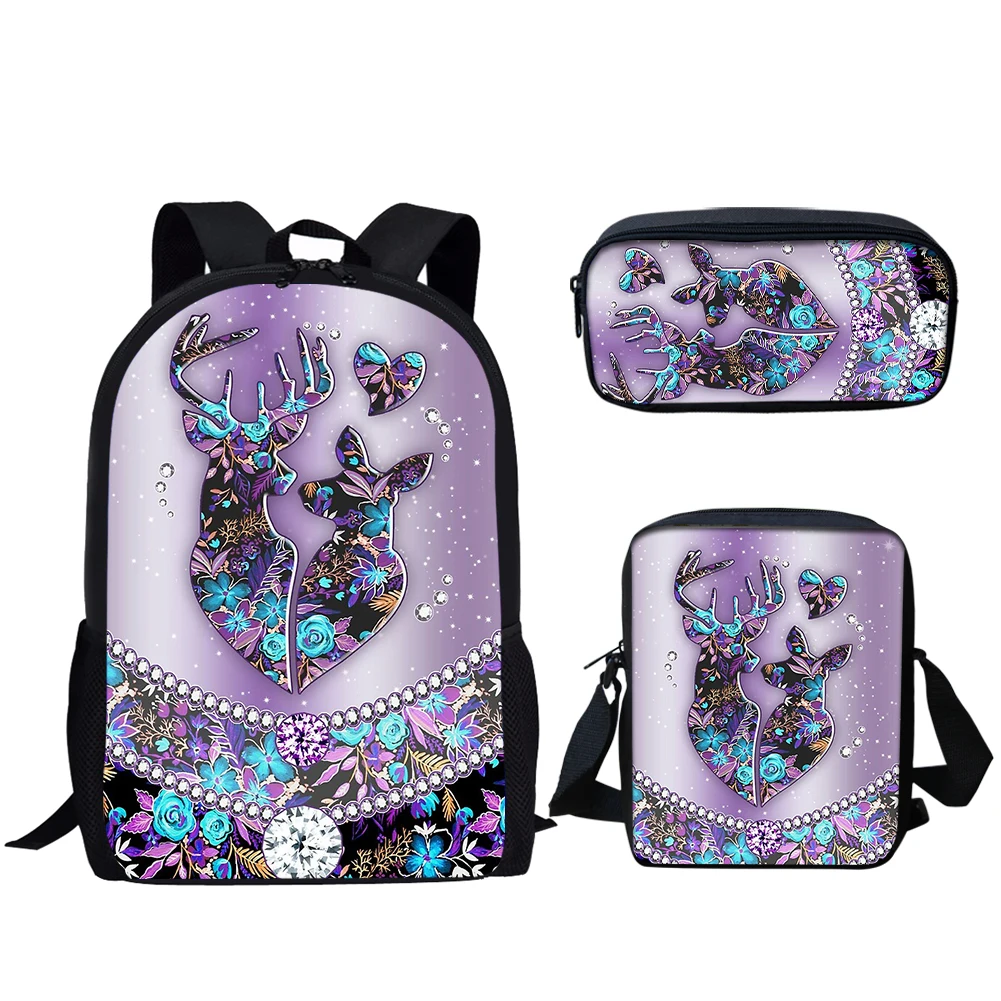 Belidome Pink Camo Hunting Deer Print 3Set School Bags for Teen Girls Lightweight Backpack for Primary Student Back to School