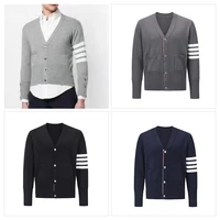tb thom womens sweater autumn winter 4 button coat fashion brand mens clothing striped 4 bar v neck wool knitted cardigan