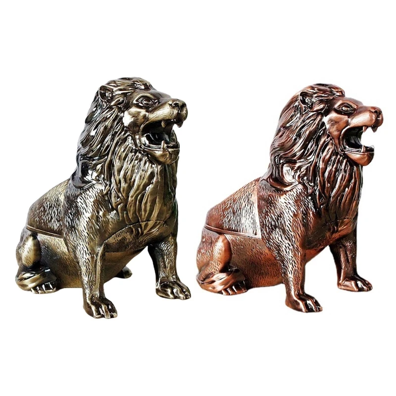 

Vintage Lion Ashtray with Windproof Lid Smell Proof Alloy Holder Easy to Clean Desk Cigarette Ashtray for Home Decor