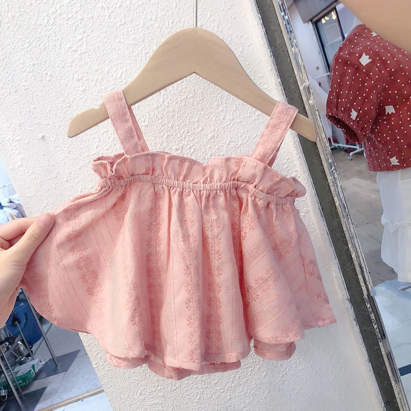 

New Girls Outfit Sets Summer Kids Casual Clothing for Girls Pink Suspender+White Shorts Set Children's Baby Girl Clothing