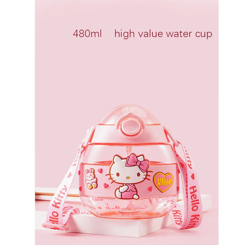 

480 мл Sanrioed Hellokitttys детская чашка для воды портативная соломенная чашка пончик детский сад Милая сетчатая красная бутылка для воды