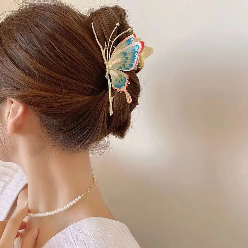 

Painted Butterfly Hair Clips Women Fashion Hair Claw Elegant Large Metal Crab Shark Clip Female Hair Accessories 2022 Korean NEW