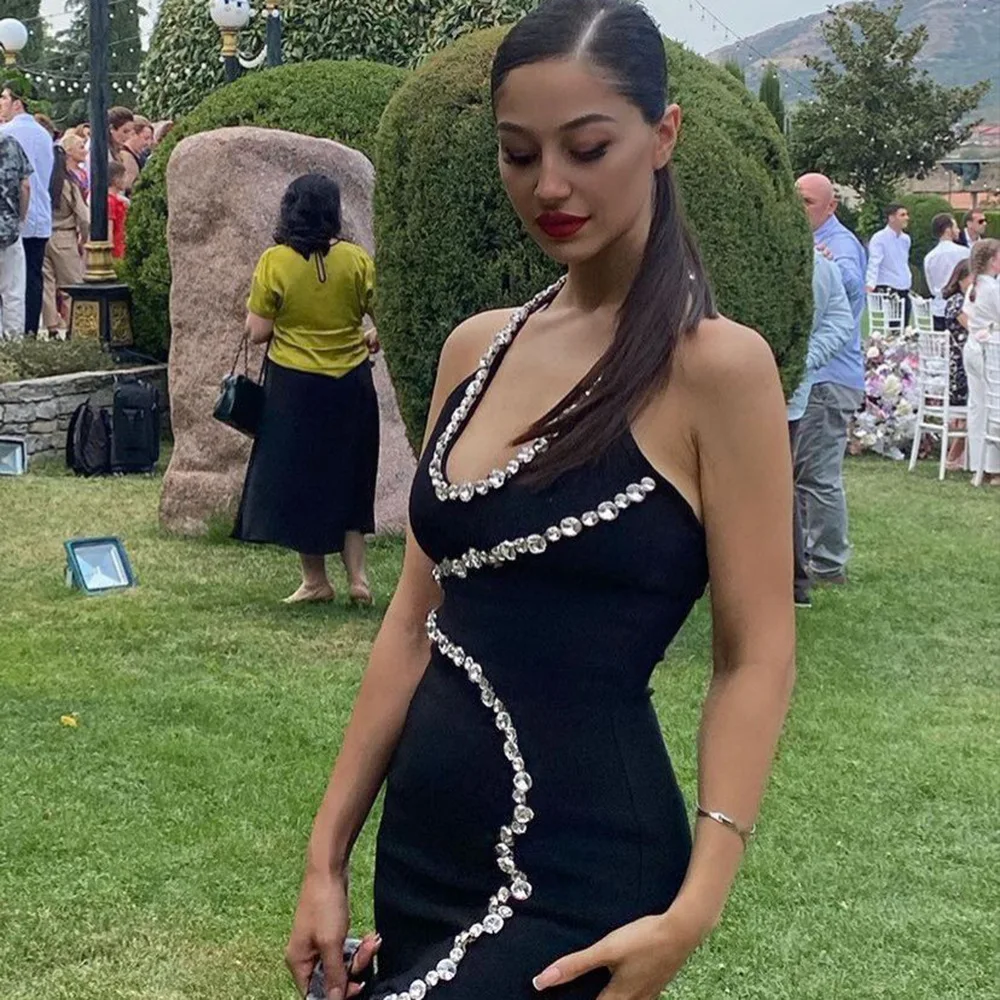

2022 New Arrival Women Black Sexy V-Neck Sleeveless Bodycon Mini Dress Rayon Bandage Fashion Celebrate Party Outfit Vestido