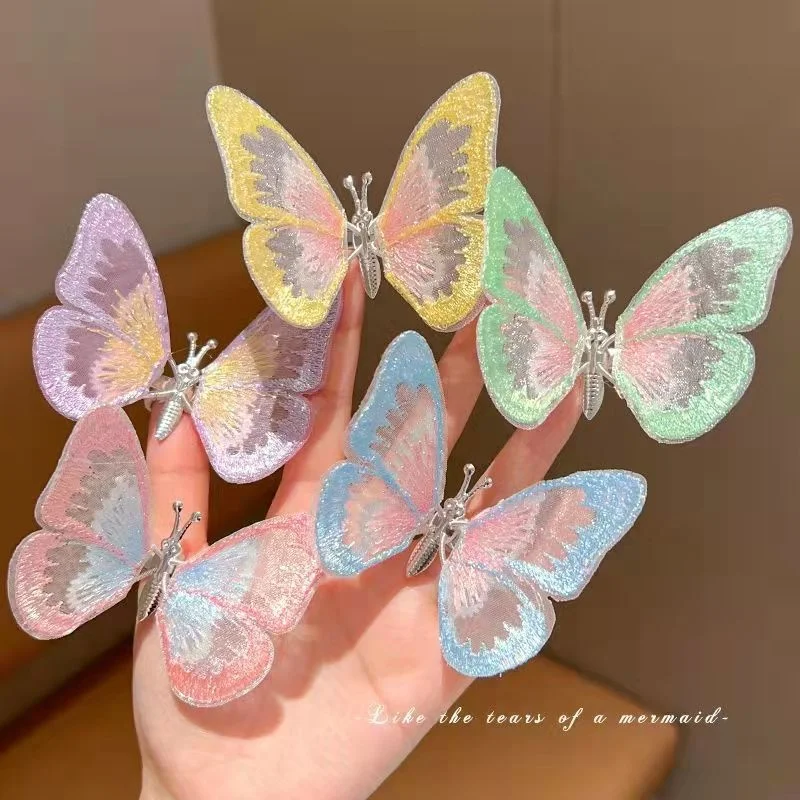 

Summer Color Embroidery Can Move Wing Butterfly Hanfu Hair Clips Girl Children Cute Kawaii Fairy Hairpin Fashion Accessories