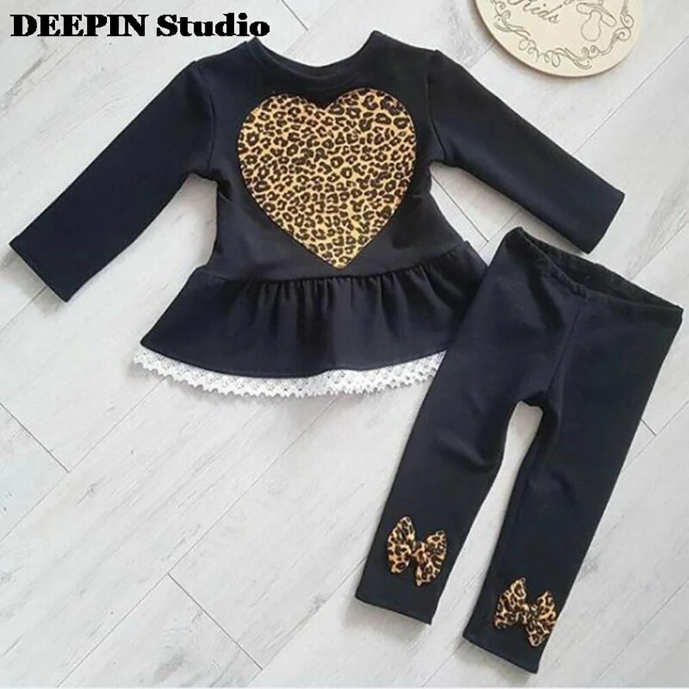 

Новинка Весна 2022, комплекты одежды для новорожденных девочек, кружевной топ с длинными рукавами и брюки с леопардовым принтом, осенняя одеж...