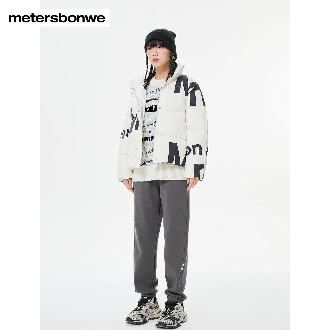 Metersbonwe Women Camouflage Color Down Wear Loose 80%Duck Down Letter Printing Female Warm Wear Stand Collar Winter Down Coats