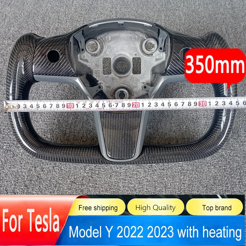 

350mm White Black Yoke Steering Wheel Racing For Tesla Model 3 Model Y 2017-2023 Nappa Leather / Real Carbon Fibre
