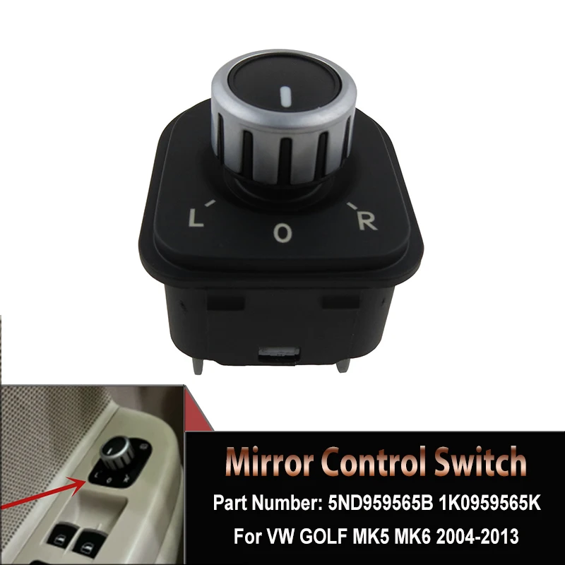 

1PC Black Car Side Mirror Switch J-etta MK5 Golf MK5 MK6 Rabbit Eos Passat B6 3C Tiguan 5ND 5ND959565B 5ND 959 565 B 1K0959565K