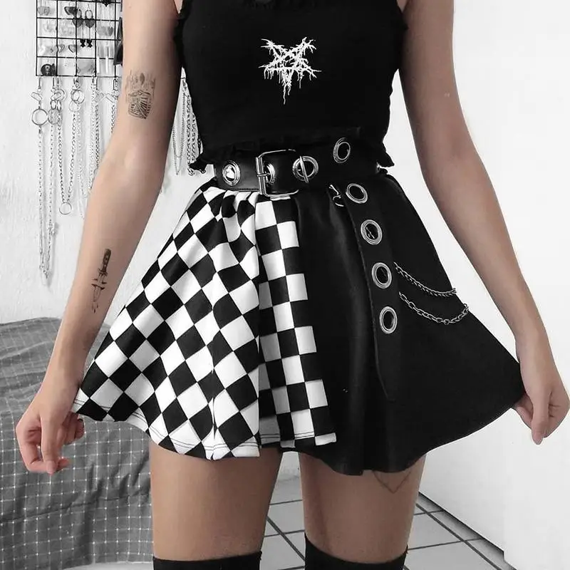 

Women Mini Pleated Skirt Cool Girl High Waist Pleated Punk Rock Gothic Skirts