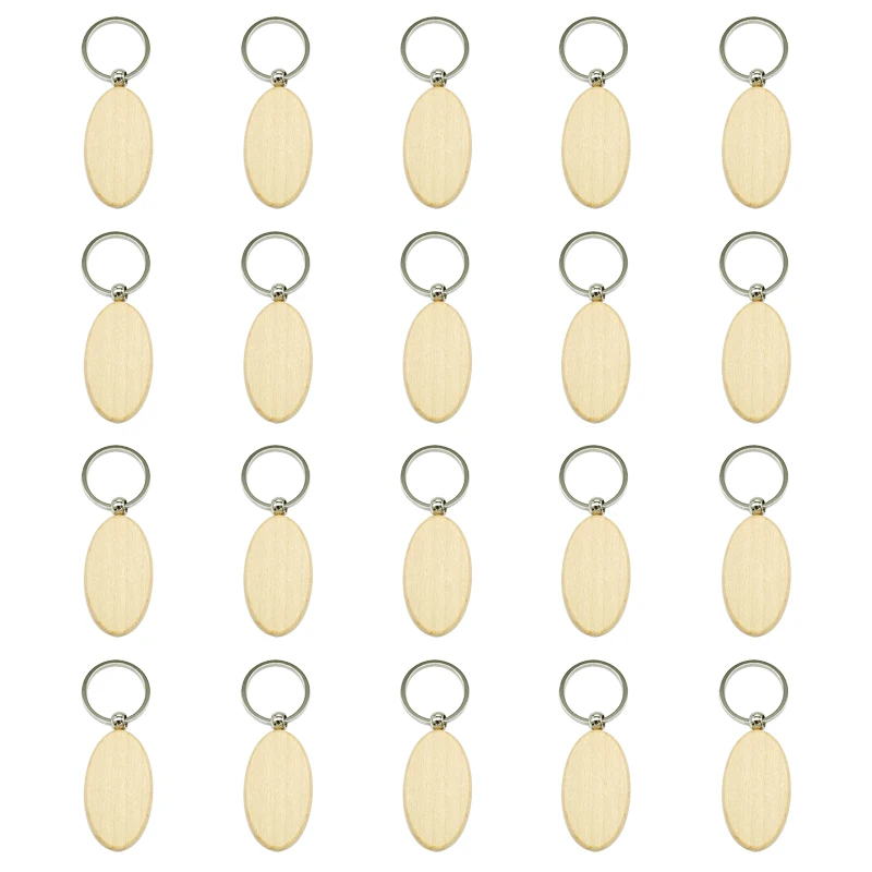 

20pcs Blank Wooden Keychain Ellipse Bulk Wholesale Wood Key Chains Ring Suitable for Laser Engraving Gift New