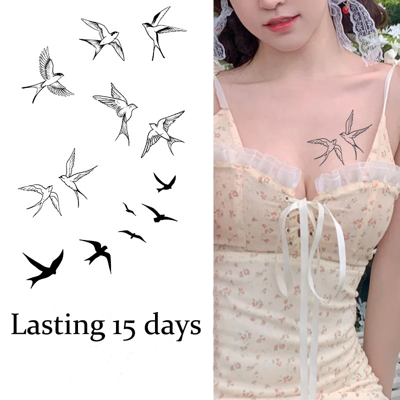 

Juice Tattoo Sticker Long Lasting 15 Days Bird Design On Chest Leg Arm Waterproof Sweat Proof Fake Tattoo