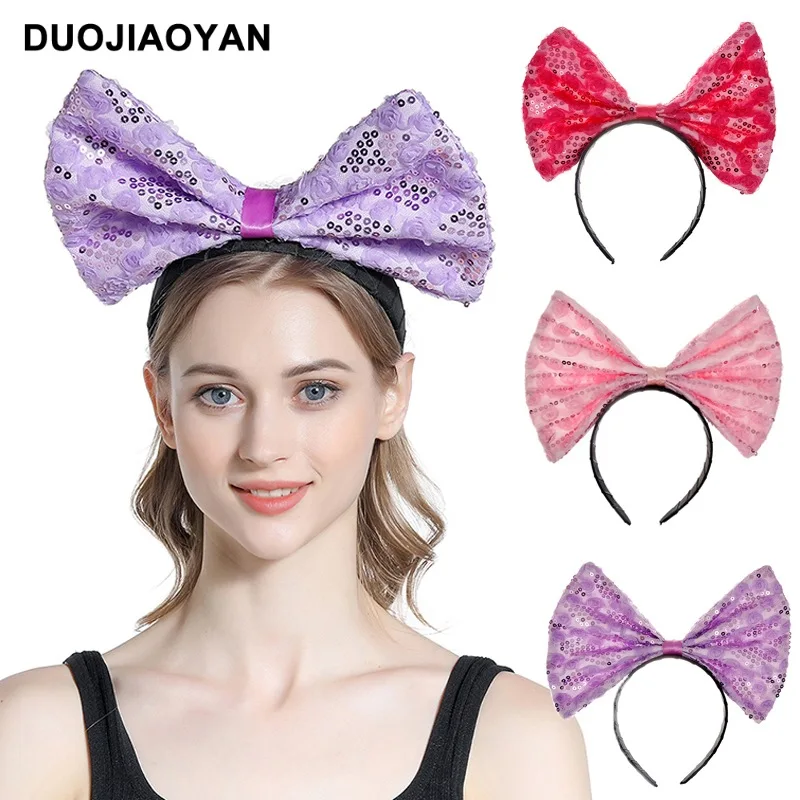 

Europe And America Cross Border New Exaggerated Big Bow Sequin Cloth Headband Lace Rose Wide-Edged Headband All-Match Hair Acces