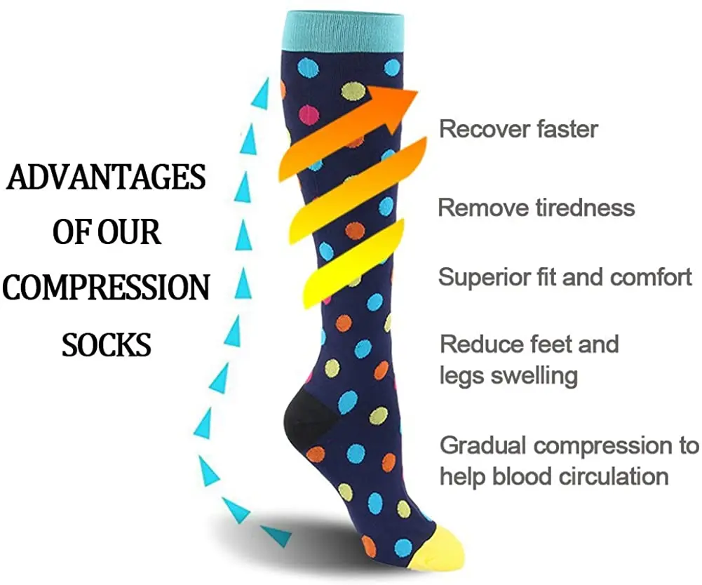 6 Pairs/Pack Compression Stocking Women Knee High Edema Anti Fatigue Diabetes Varicose Veins Summer Running Sports Socks