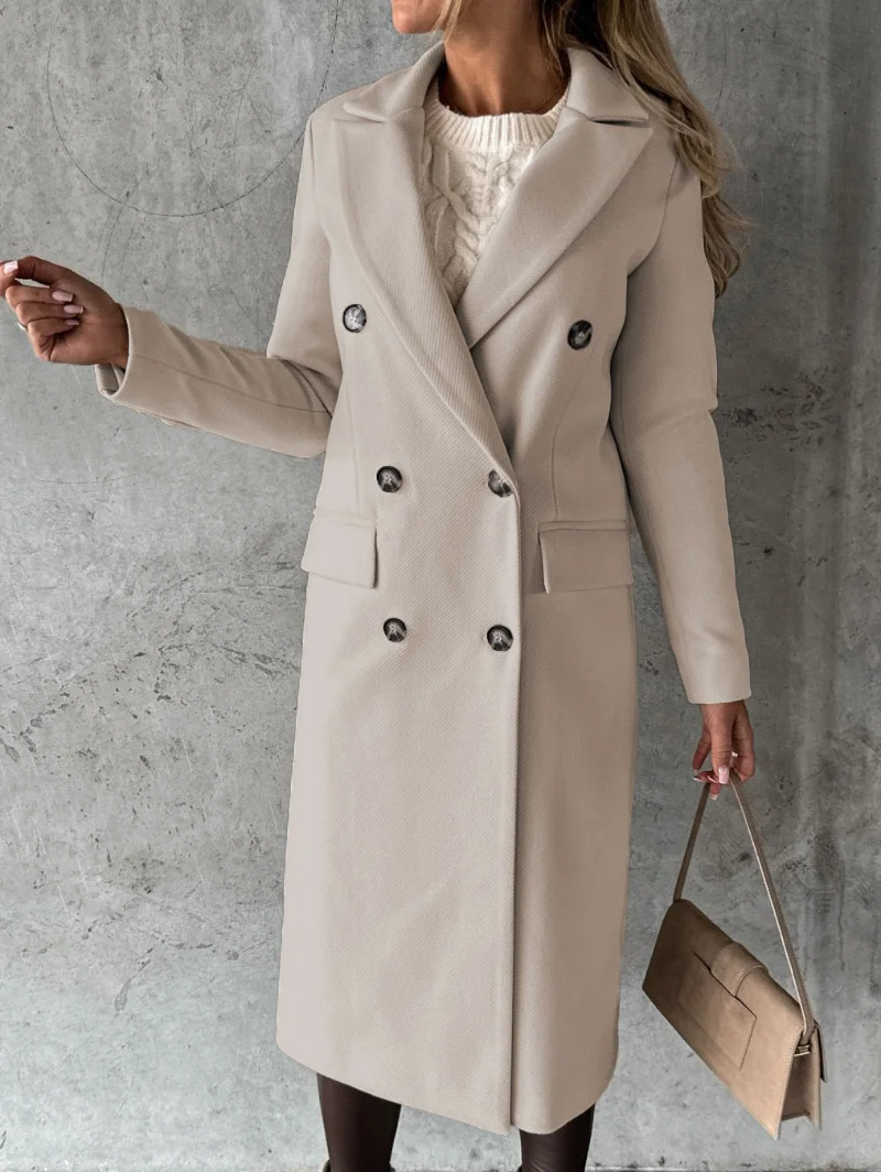 

Winter Plain Lapel Long Sleeve Button Long Wool&Blends Coat Women Classic Fashion Loose Fitting Coats Traf Femme 2023 New