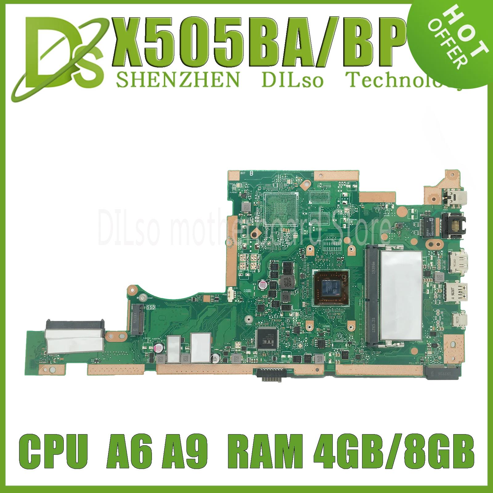 KEFU X505BP Mainboard For X505BP K505B X505BA A580B X505BAB Laptop Motherboard  100% Test W/A4 A6 A9 CPU 8GB/4G-RAM UMA DIS